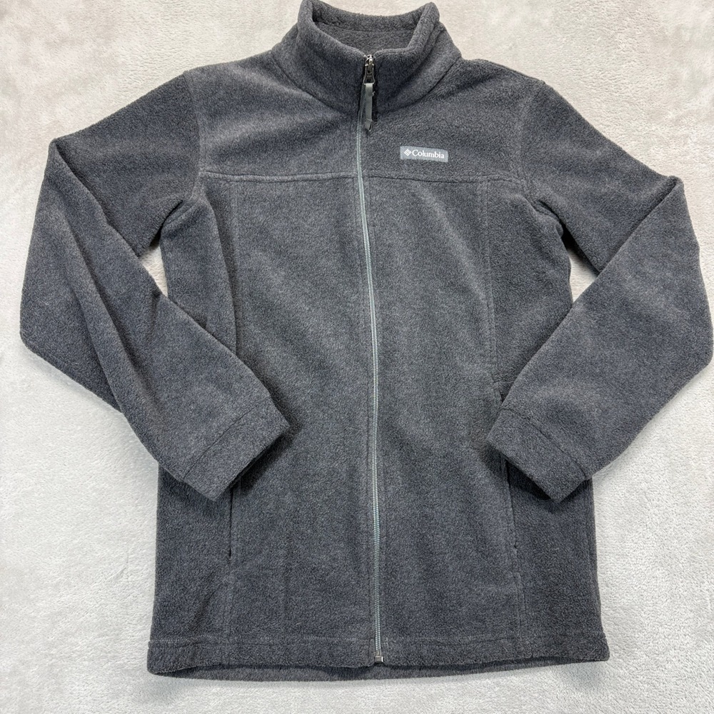 Columbia Jacket Boys Large 14 Fleece Grey Full Zip Mock Neck Outdoors Fall Light